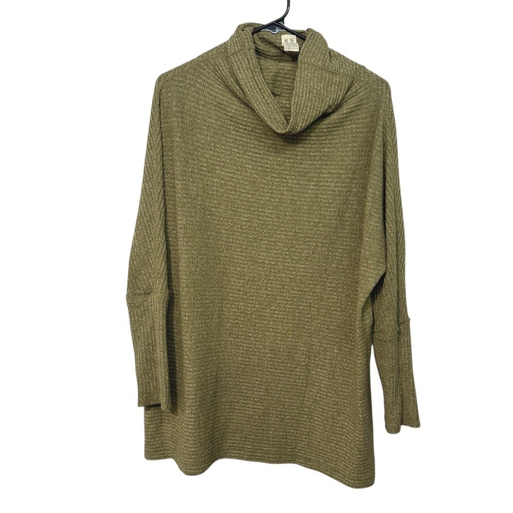 Free People Waffle Cowl Neck‎ Top S Olive Relaxed Tunic Earthy Boho Lagenlook